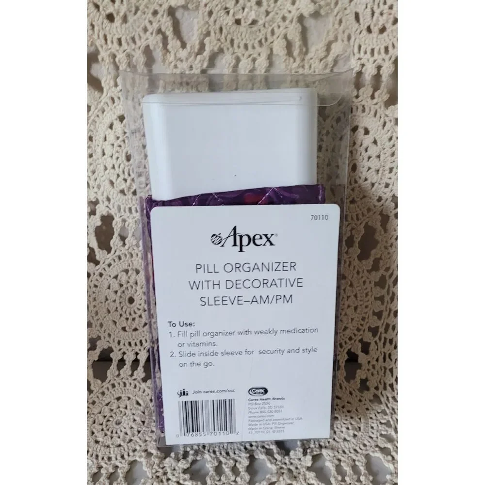NEW Apex pill organizer with purple plaid decorative sleeve 7‎ days AM & PM